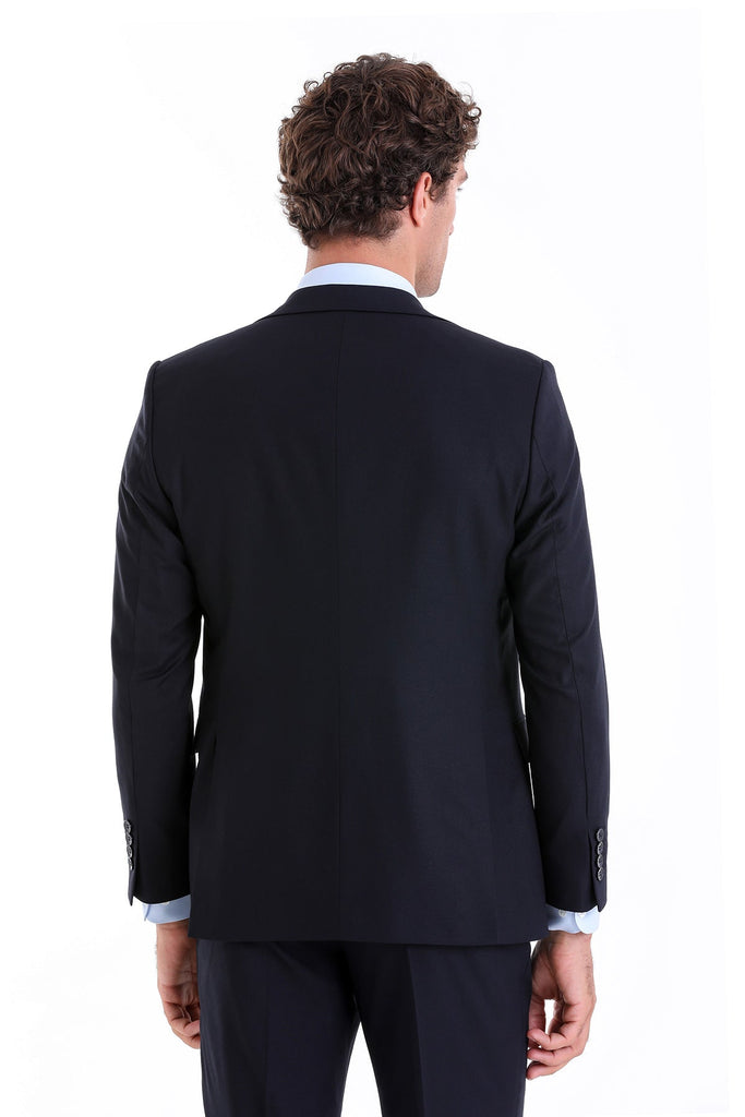 Comfort Fit Notch Lapel Plain Navy Classic Suit - MIB