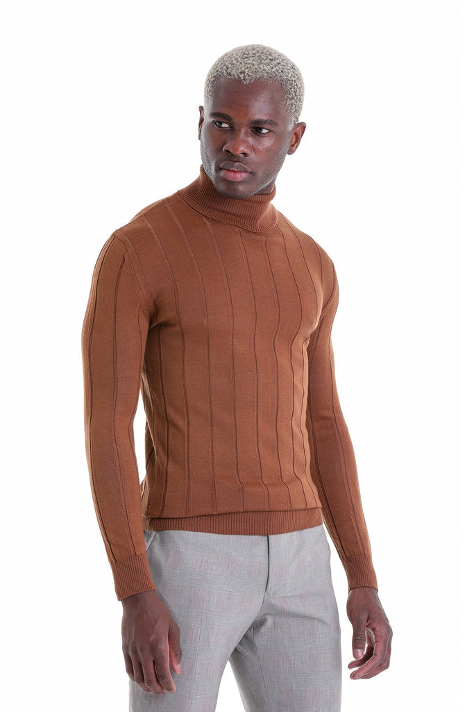 Comfort Fit Patterned Wool Blend Charcoal Turtleneck