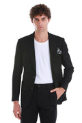 Comfort Fit Peak Lapel Black Classic Blazer