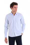 Comfort Fit Pin Check Cotton Blend Light Blue Casual Shirt