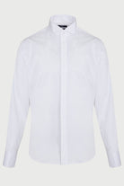 White men’s dress shirt with a classic collar and long sleeves, featuring a clean, tailored fit.