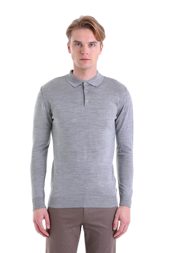 Comfort Fit Plain Wool Blend Beige Polo Sweater - MIB