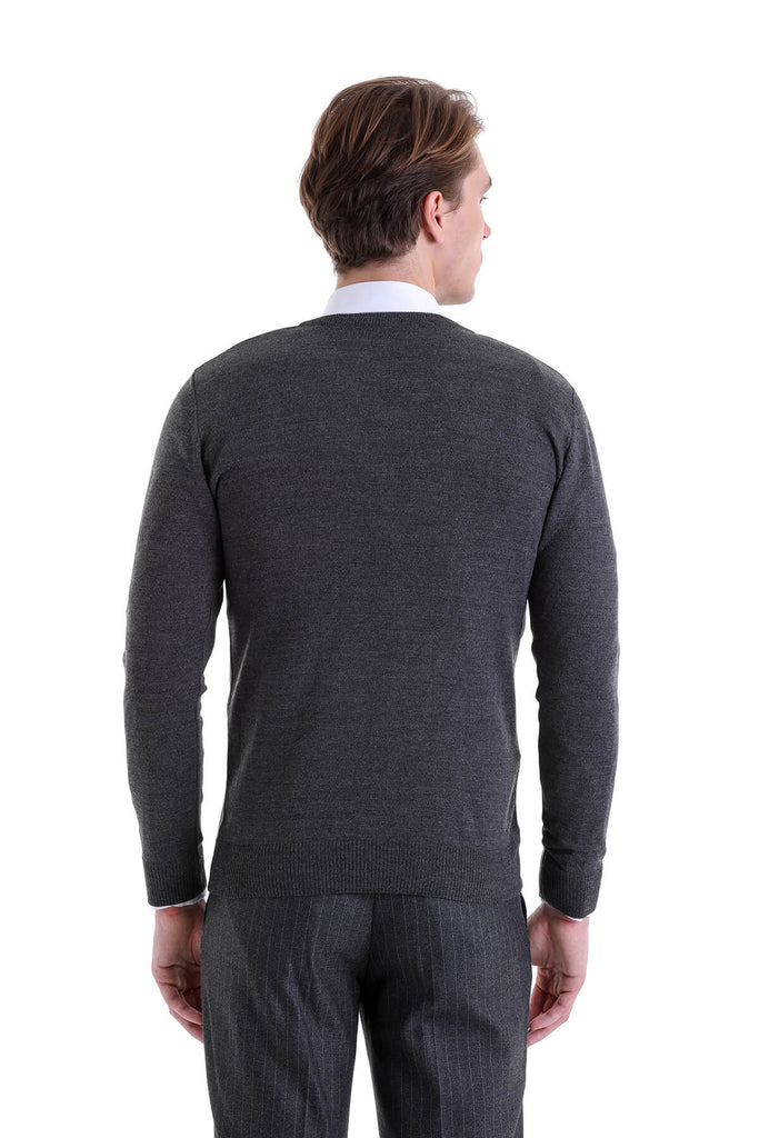 Comfort Fit Plain Wool Blend Beige V - Neck Sweater - MIB