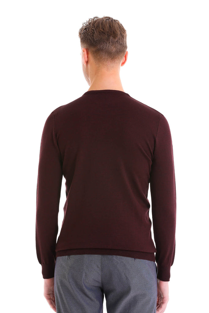 Comfort Fit Plain Wool Blend Blue Crewneck Sweater - MIB