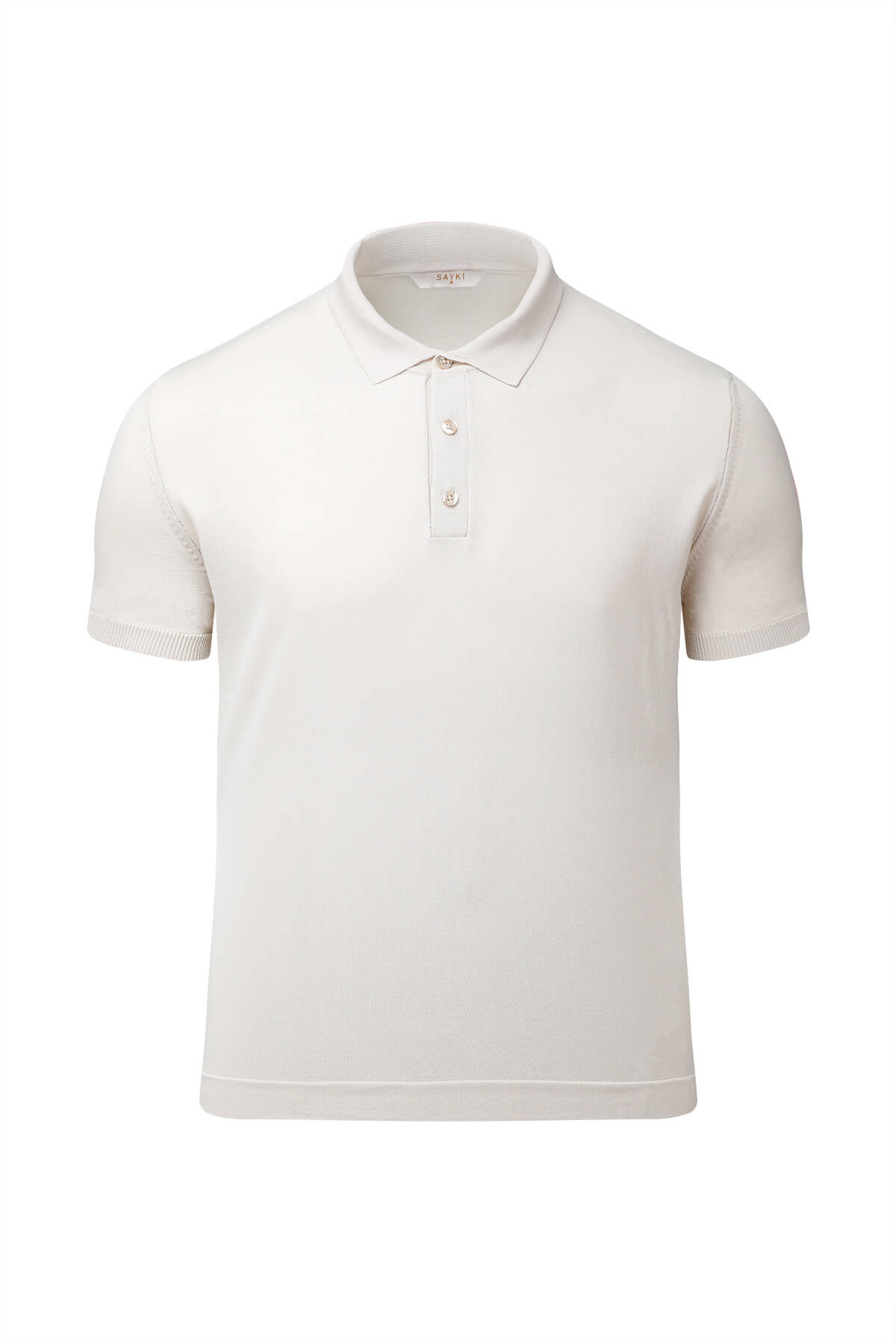 A crisp white short-sleeved polo shirt with a classic collar and three-button placket.