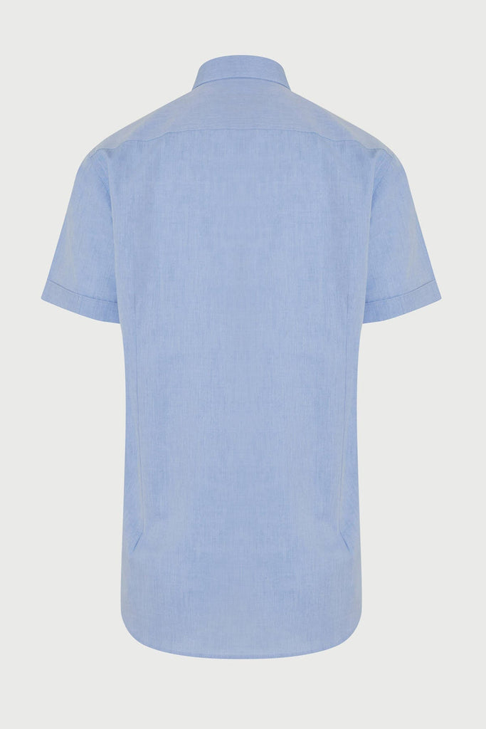 Comfort Fit Short Sleeve Plain Cotton Blue Dress Shirt - MIB