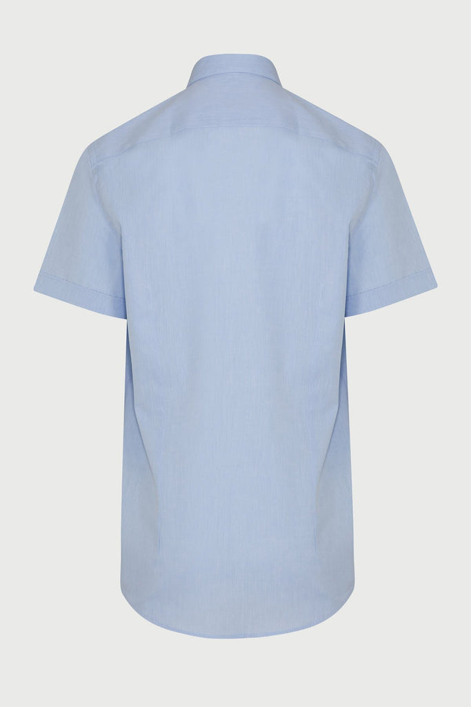 Comfort Fit Short Sleeve Plain Cotton Blue Dress Shirt - MIB