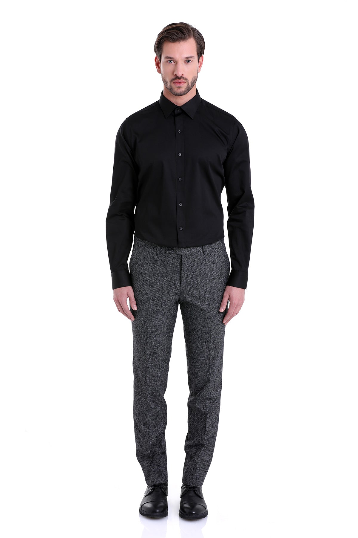 Men's Comfort Fit Black 100% Cotton Dress Shirt - SAYKI