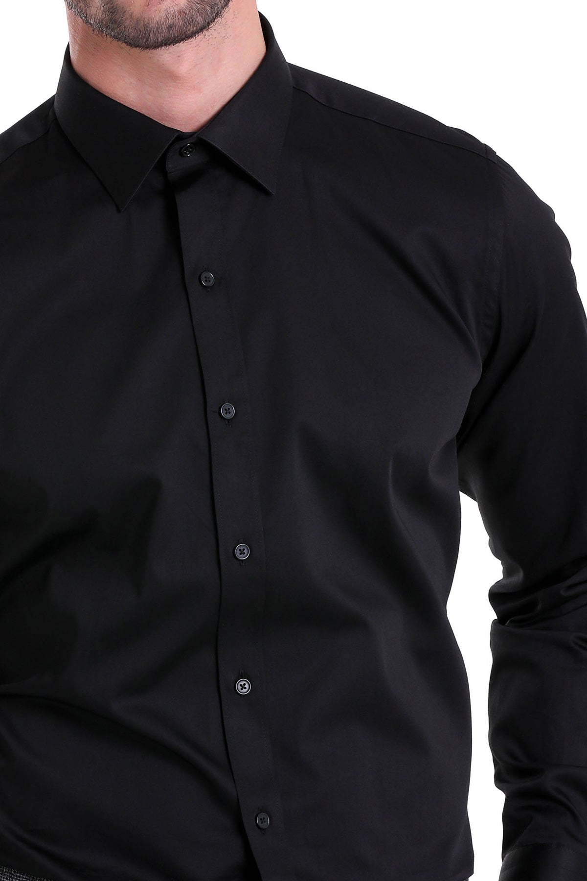 chieko＋cottonsilk dress shirt 38 Men's Comfort Fit Black 100% Cotton Dress Shirt - SAYKI