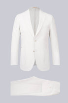 White linen-blend comfort fit suit jacket in light gray with notch lapel and single-breasted two-button design