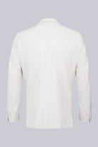 Comfort fit light gray blazer with subtle vertical ribbing notch lapel and matching buttoned cuffs for casual wear