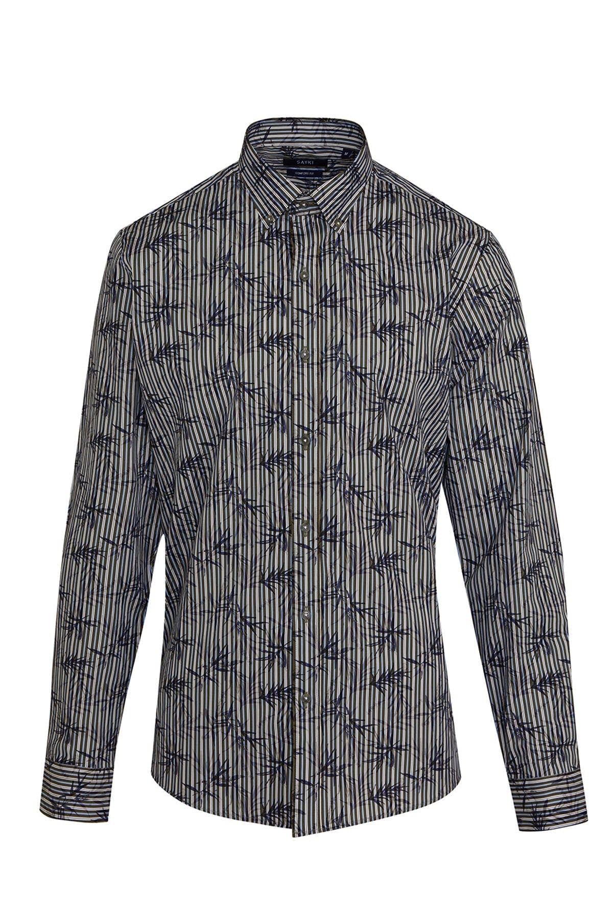 Comfort Fit Striped Printed Cotton Khaki Casual Shirt - MIB