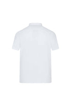 White short-sleeved polo shirt with a classic collar and subtle texture.
