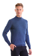 Comfort Fit Wool Blend Blue Mock Neck Sweater