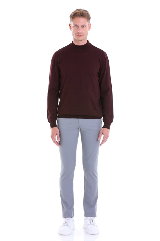 Comfort Fit Wool Blend Burgundy Mock Neck Sweater SAYKI