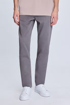 Gray slim-fit chinos made of cotton twill with a subtle texture and clean, tailored stitching.