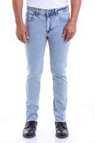 Light-wash denim jeans with a slim fit and classic five-pocket design.