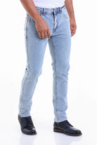 Light-wash denim jeans with a slim fit and classic five-pocket design.