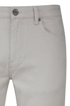 Light gray dynamic fit pocket low waist linen-tone casual pants with subtle textured weave and silver button closure