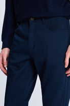 Dynamic Fit 5 Pocket Navy Cotton Blend Casual Pants - SAYKI