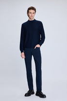 Dynamic Fit 5 Pocket Navy Cotton Blend Casual Pants - SAYKI