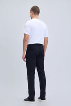 Black slim-fit dynamic fit cotton gabardine casual pants with modern cut and subtle stitching for smart casual dress