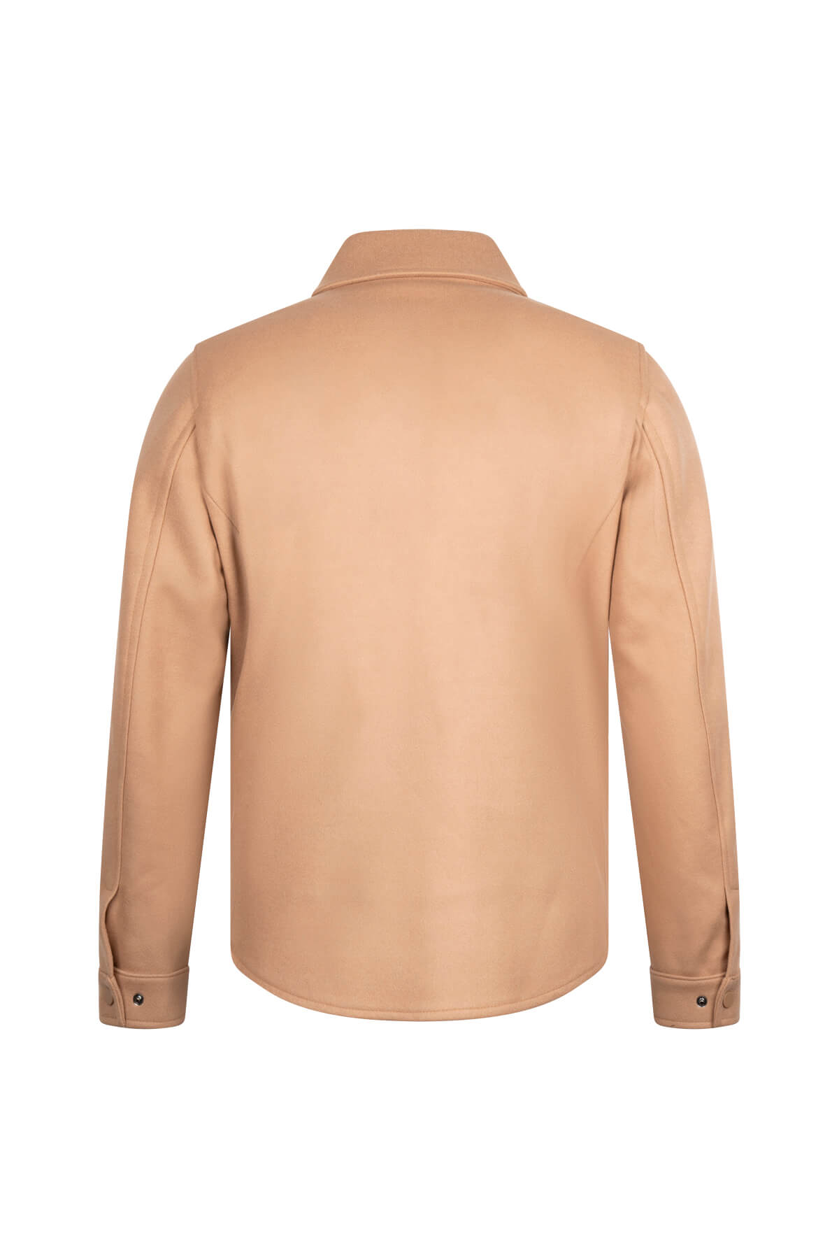 Beige camel wool-blend dynamic fit shirt jacket with long sleeves and classic shirt collar for smart casual wear