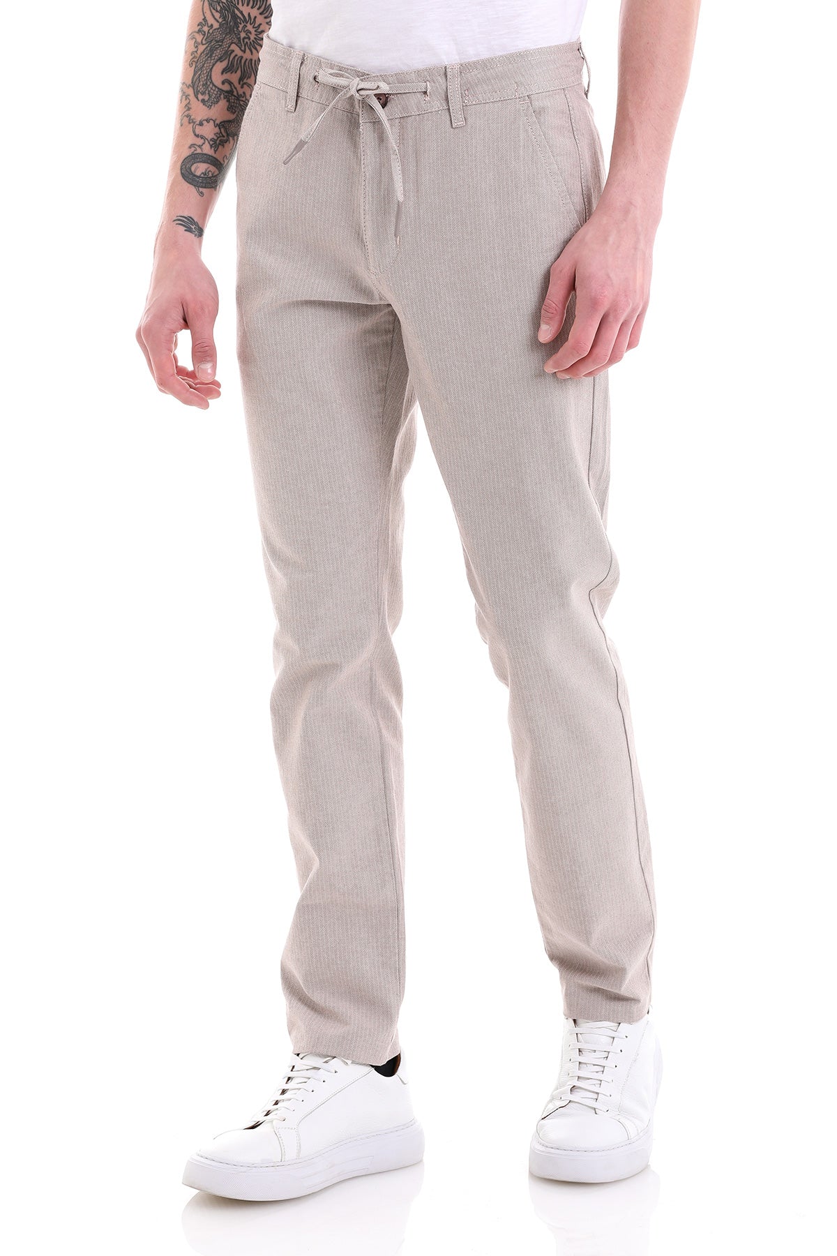 Dynamic Fit Cotton Beige Casual Chino Pants - SAYKI