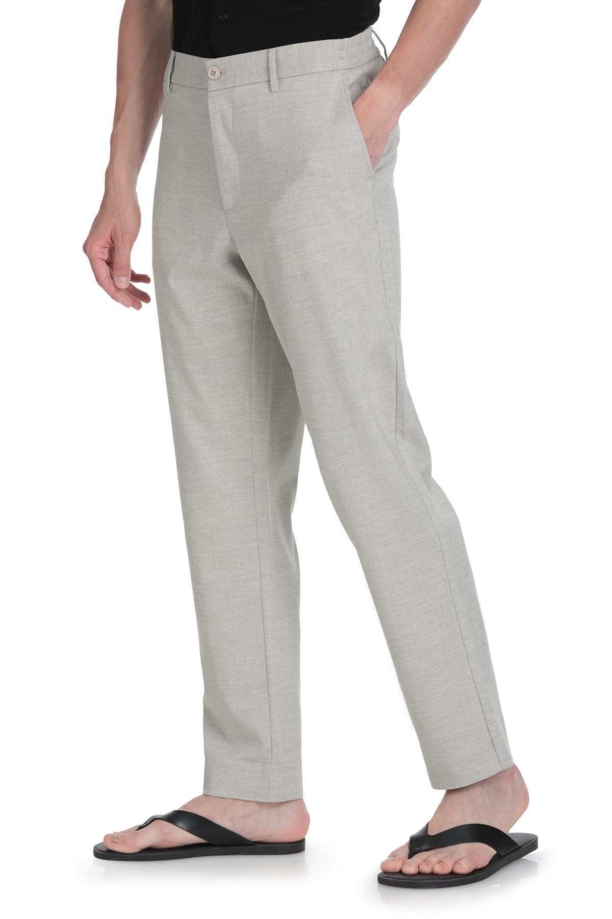 Light gray chino trousers with subtle textured weave and classic tapered fit in dynamic fit gray linen blend jogger pants