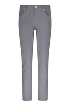 Gray slim-fit trousers with a clean, modern design and subtle stitching details.