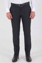 Black formal trousers with a sleek, straight-leg cut and subtle creasing.