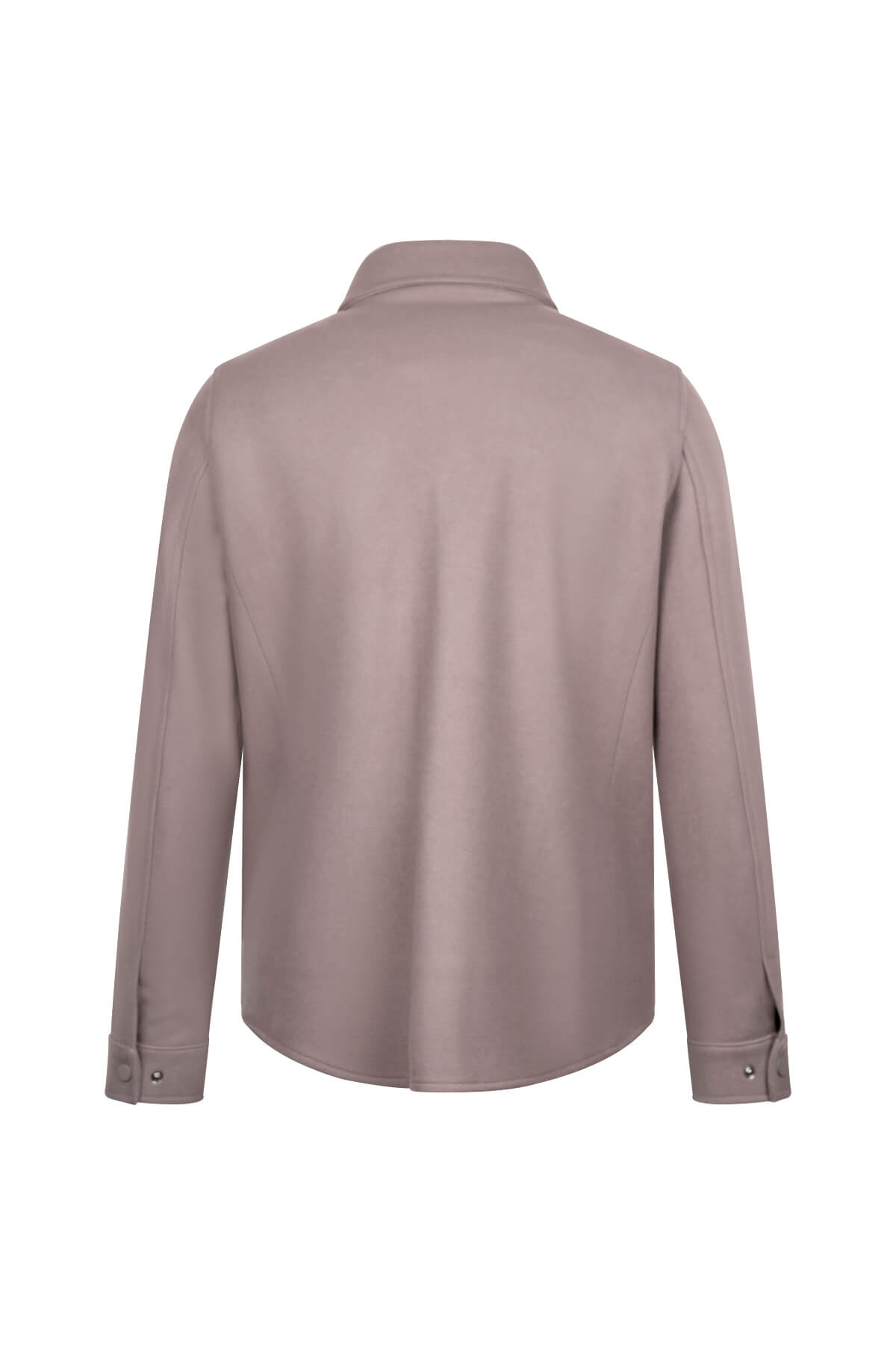 A sleek muted taupe men’s dynamic fit wool-blend shirt jacket with classic collar and buttoned cuffs for smart casual wear