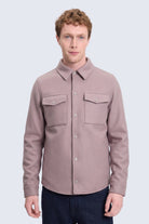 Dynamic fit soft mauve long-sleeved mink wool-blend shirt jacket with collar and chest pockets for smart casual wear