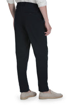 Black tailored trousers with sleek straight-leg cut and subtle stitching details for smart casual dynamic fit navy look