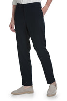 Black tailored trousers with sleek straight-leg cut and subtle creases for dynamic fit navy smart casual wear