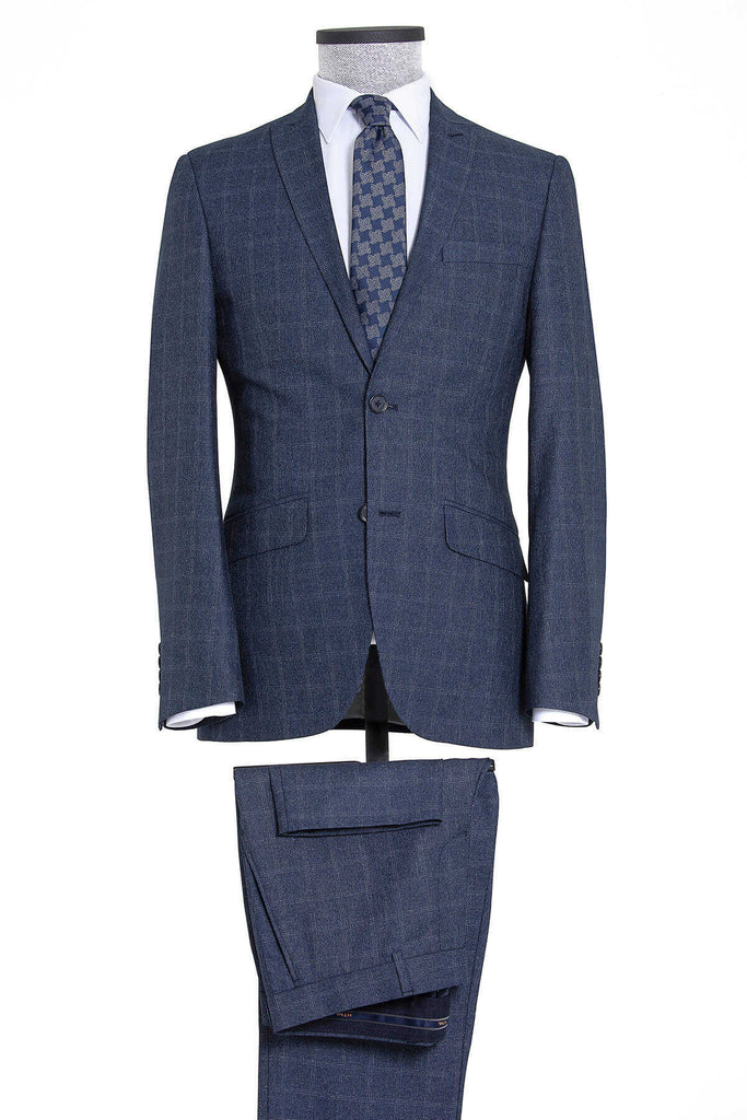 Dynamic Fit Peak Lapel Checked Navy Casual Suit - MIB