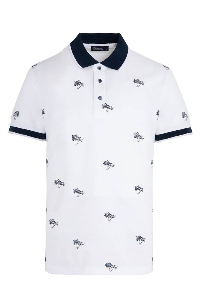 Dynamic Fit Printed Cotton White Polo T-shirt - MIB