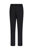 Black tailored trousers with a drawstring waistband.