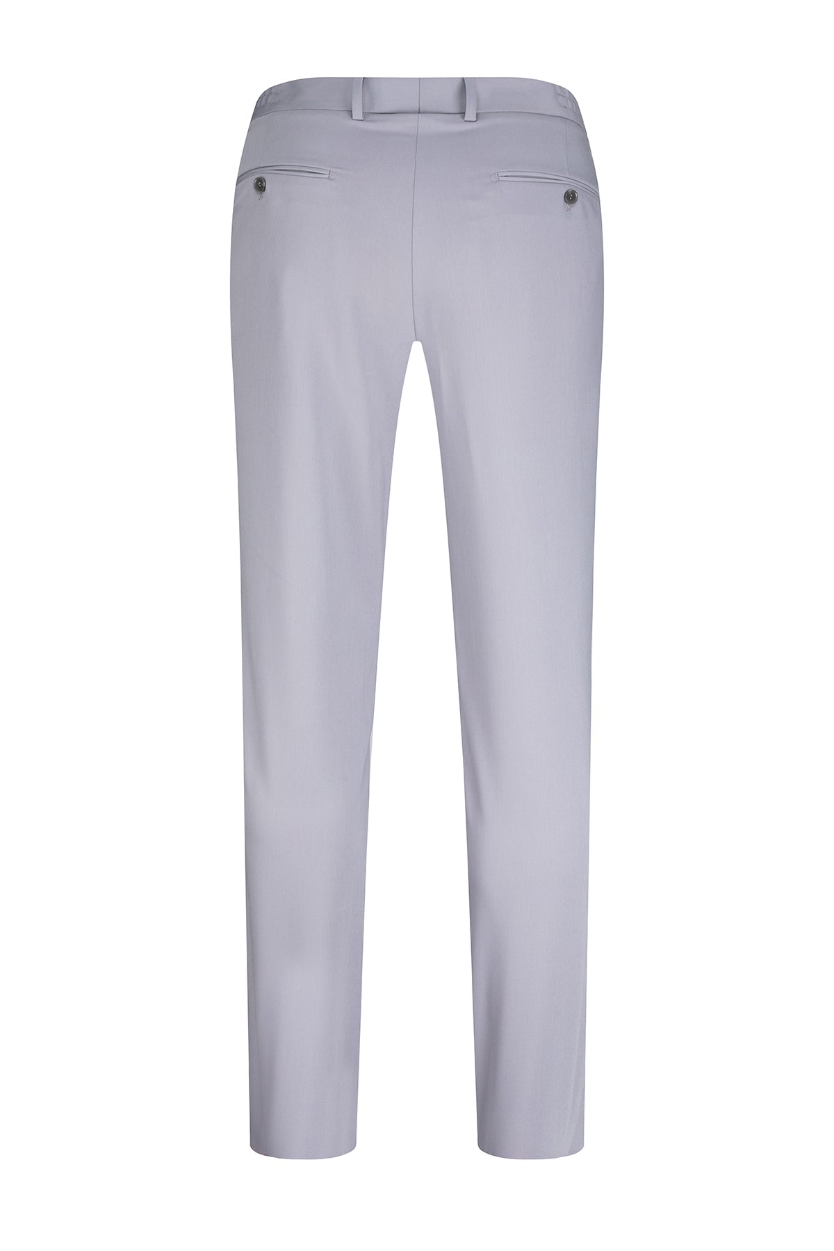 Light gray tailored trousers with a sleek, modern cut and subtle stitching details.