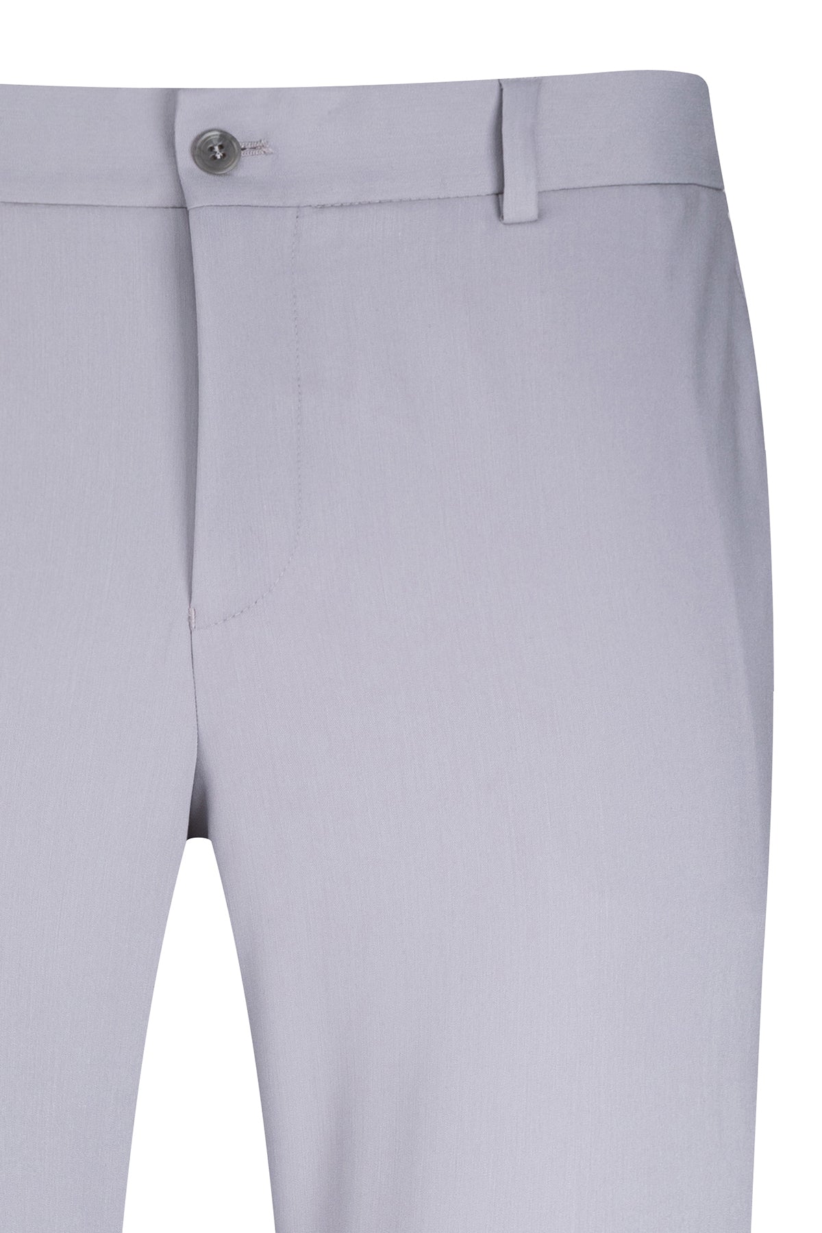 Light gray tailored trousers with a sleek, modern design and a subtle texture.