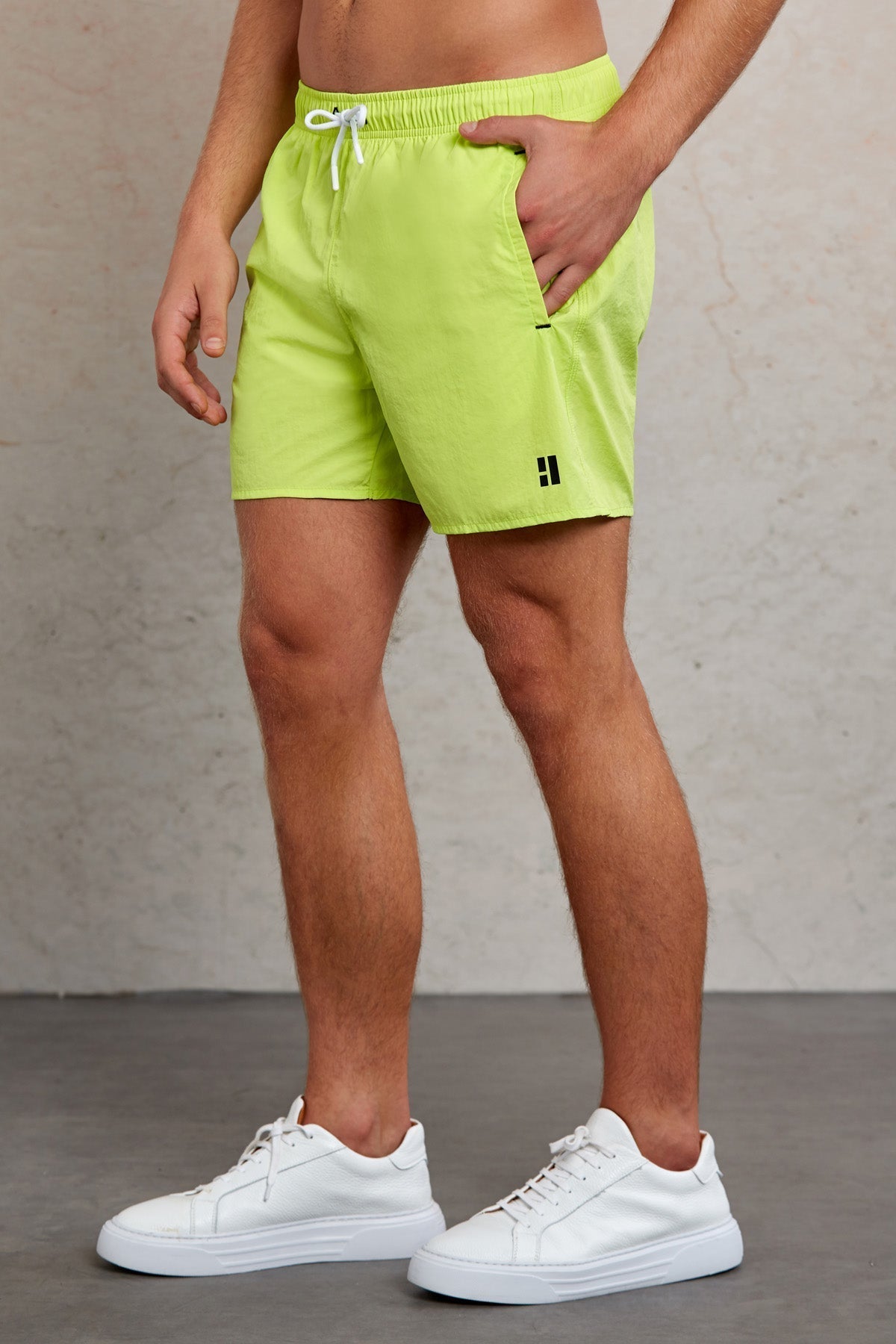 Dynamic Fit Side Pocket Plain Quick Dry Green Swim Trunks