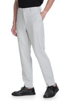 Light gray men’s dynamic fit stone linen blend jogger pants with tailored straight-leg cut and subtle creases