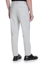 Light gray dynamic fit stone linen blend jogger pants with tailored cut and subtle stitching details