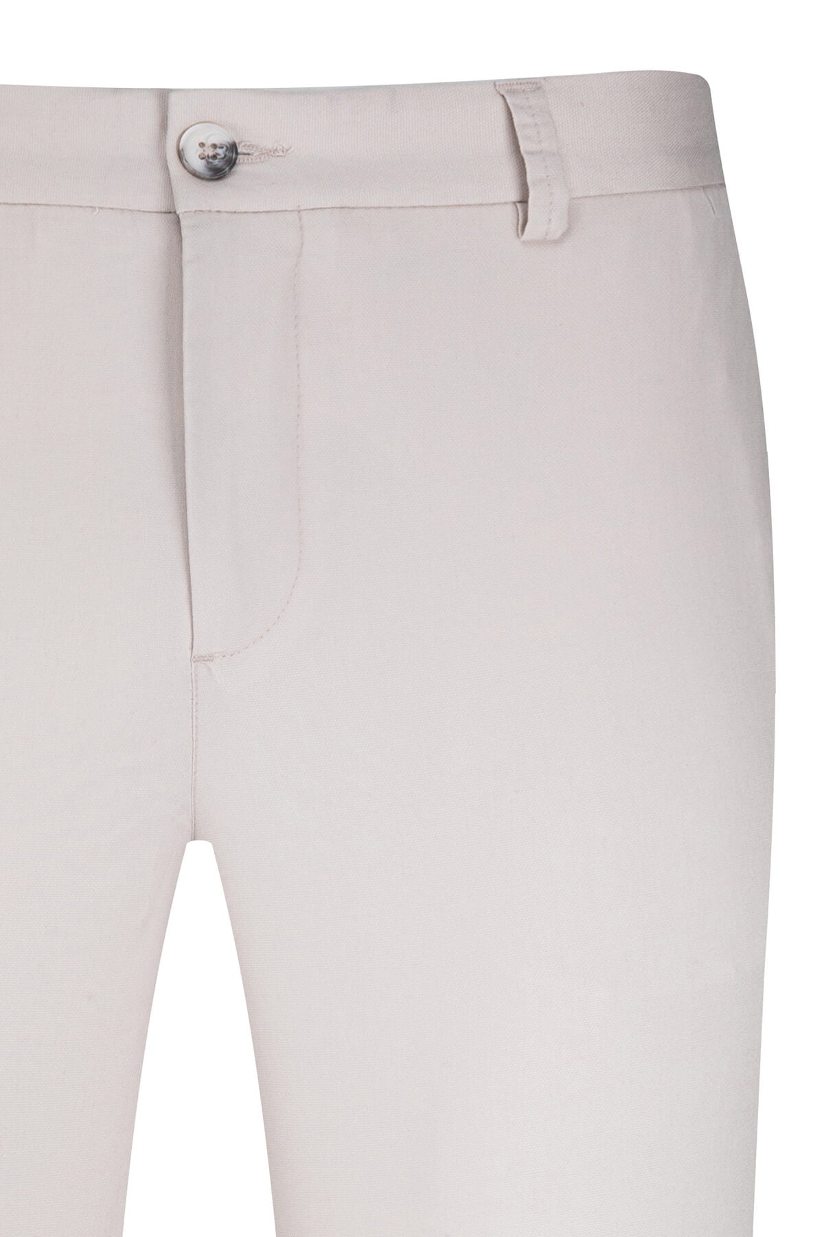 Beige dynamic fit stone tencel jogger pants with tailored cut and silver-toned button at the waistband