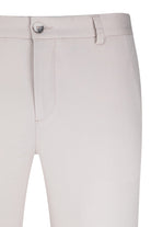 Beige dynamic fit stone tencel jogger pants with tailored cut and silver-toned button at the waistband
