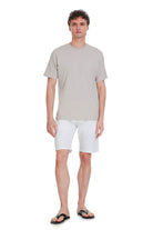 Ecru oversize crew neck t-shirt in light gray made from soft cotton blend with short sleeves and minimalist design