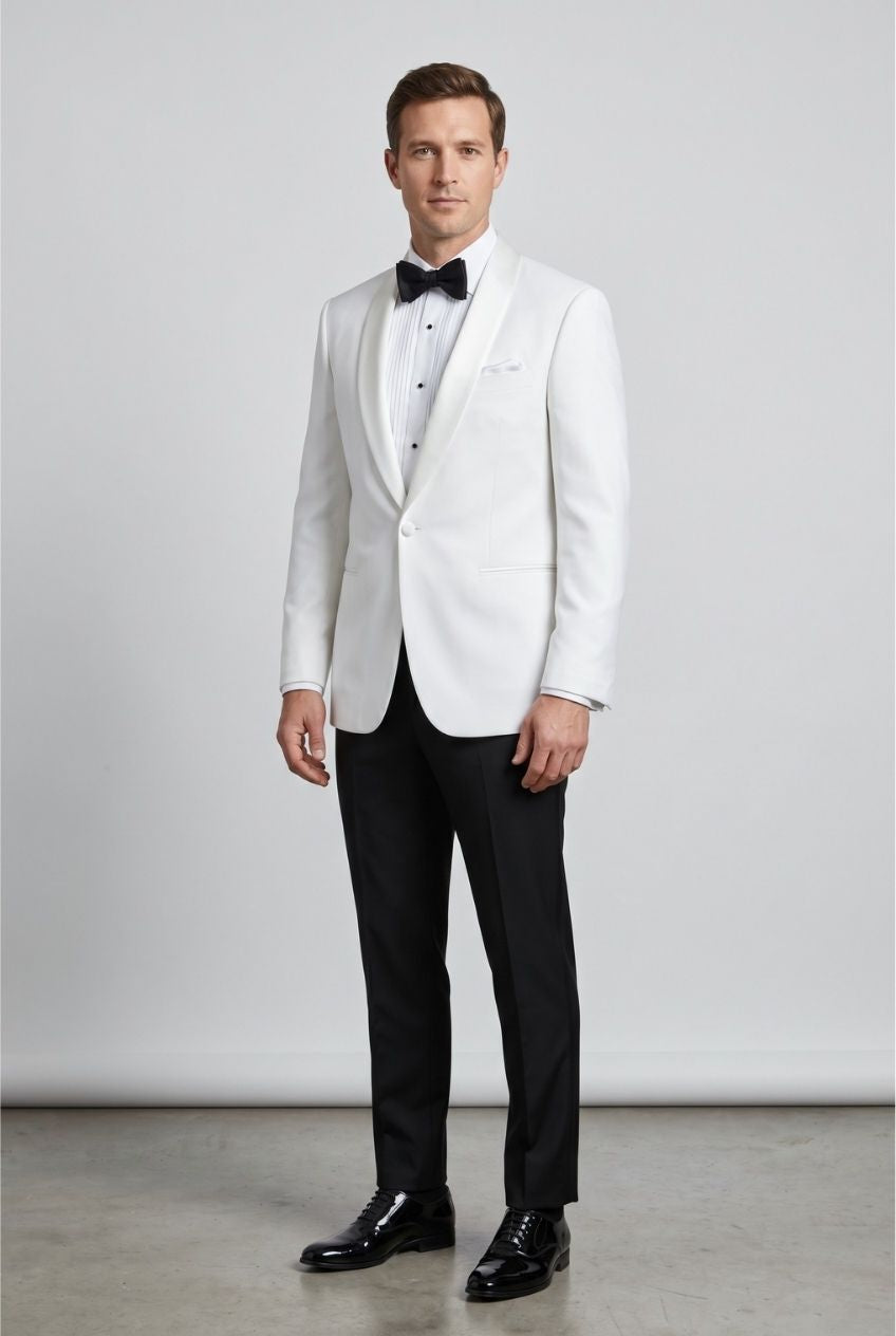 White dinner jacket for destination weddings and tropical formal events