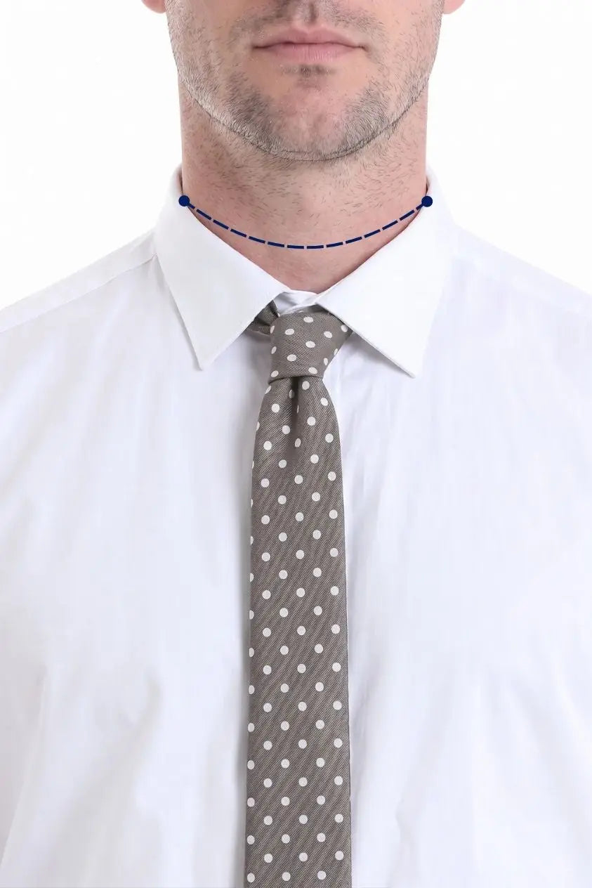 Dashed line around the base of the neck where a dress shirt collar sits