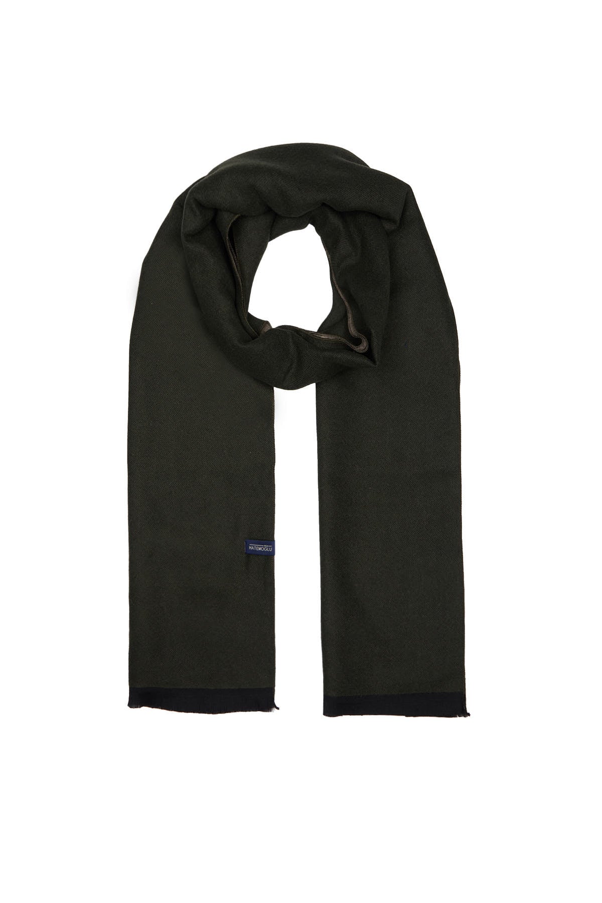 A sleek, solid black scarf with a soft, smooth texture and neatly finished edges.