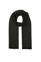 A sleek, solid black scarf with a soft, smooth texture and neatly finished edges.